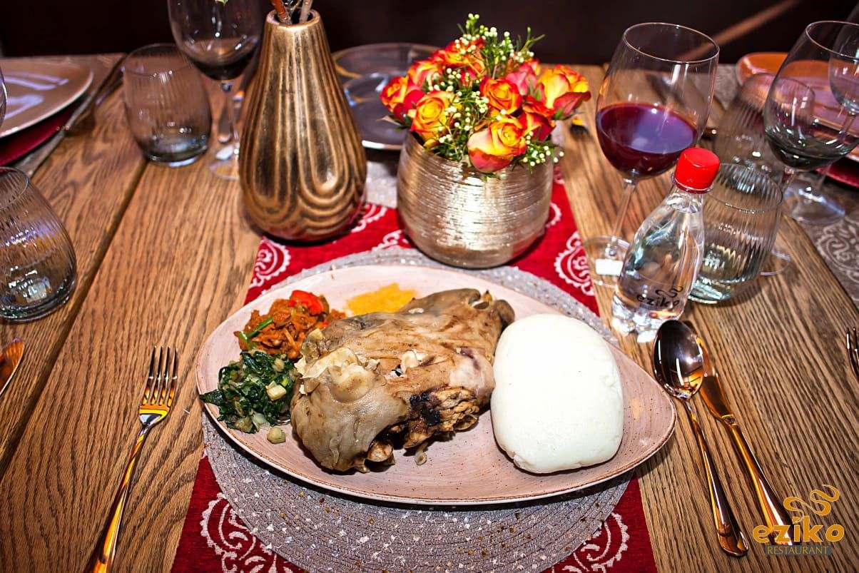 Braised lamb knuckle with pap, served at Eziko